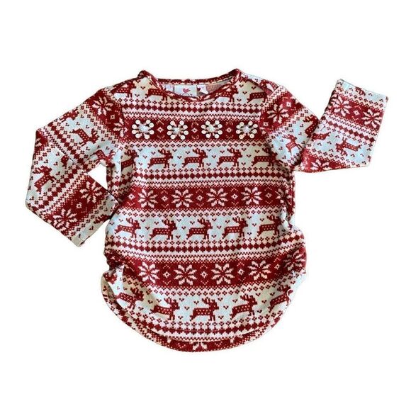 Fore N Birdie Long Sleeve Top Red White Snowflake Design Toddler Size 3T - Picture 1 of 12